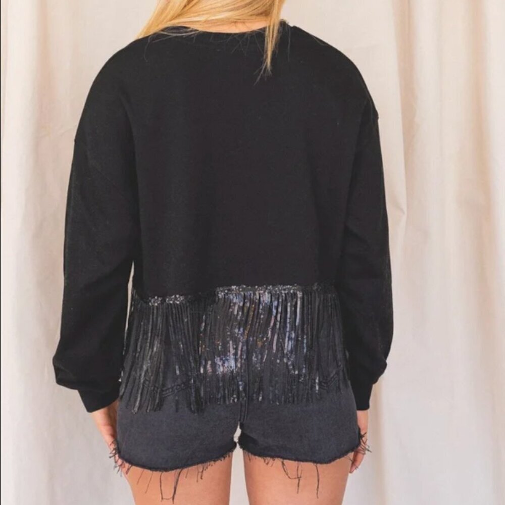 NWT - Sequin Fringe Cropped Sweatshirt - Picture 5 of 5